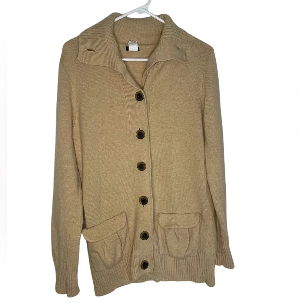 J Crew Beige Button Up Wool Blend Cardigan Women’s Size Large Bohemian Preppy